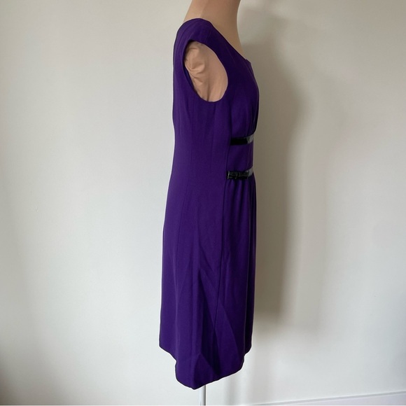ARMANI COLLEZIONI Purple Wool Black Patent Bow Strip Accent Sheath Dress EUC 4 - Picture 4 of 9